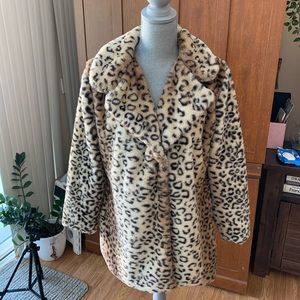 Faux fur leopard print coat